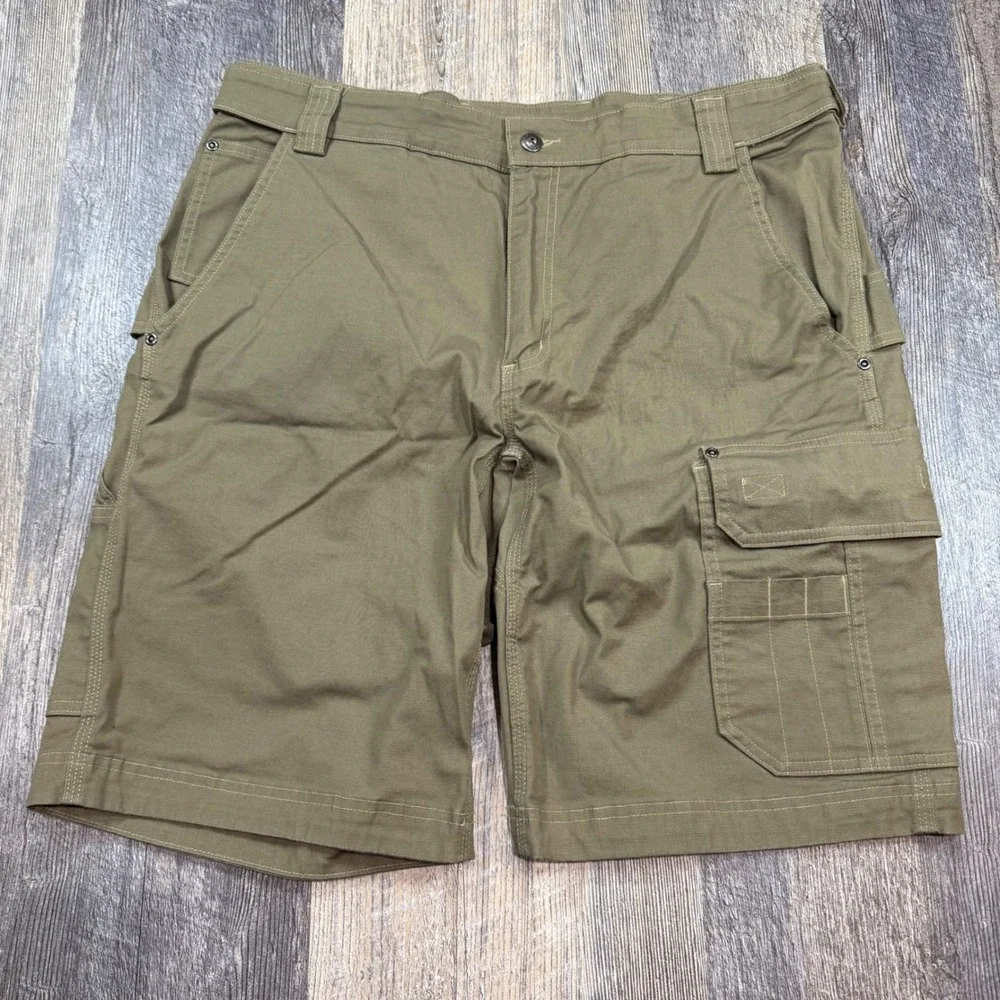 Duluth Trading Co Cargo Shorts Mens 38 Olive Green CoolMax Flex Firehose Relaxed